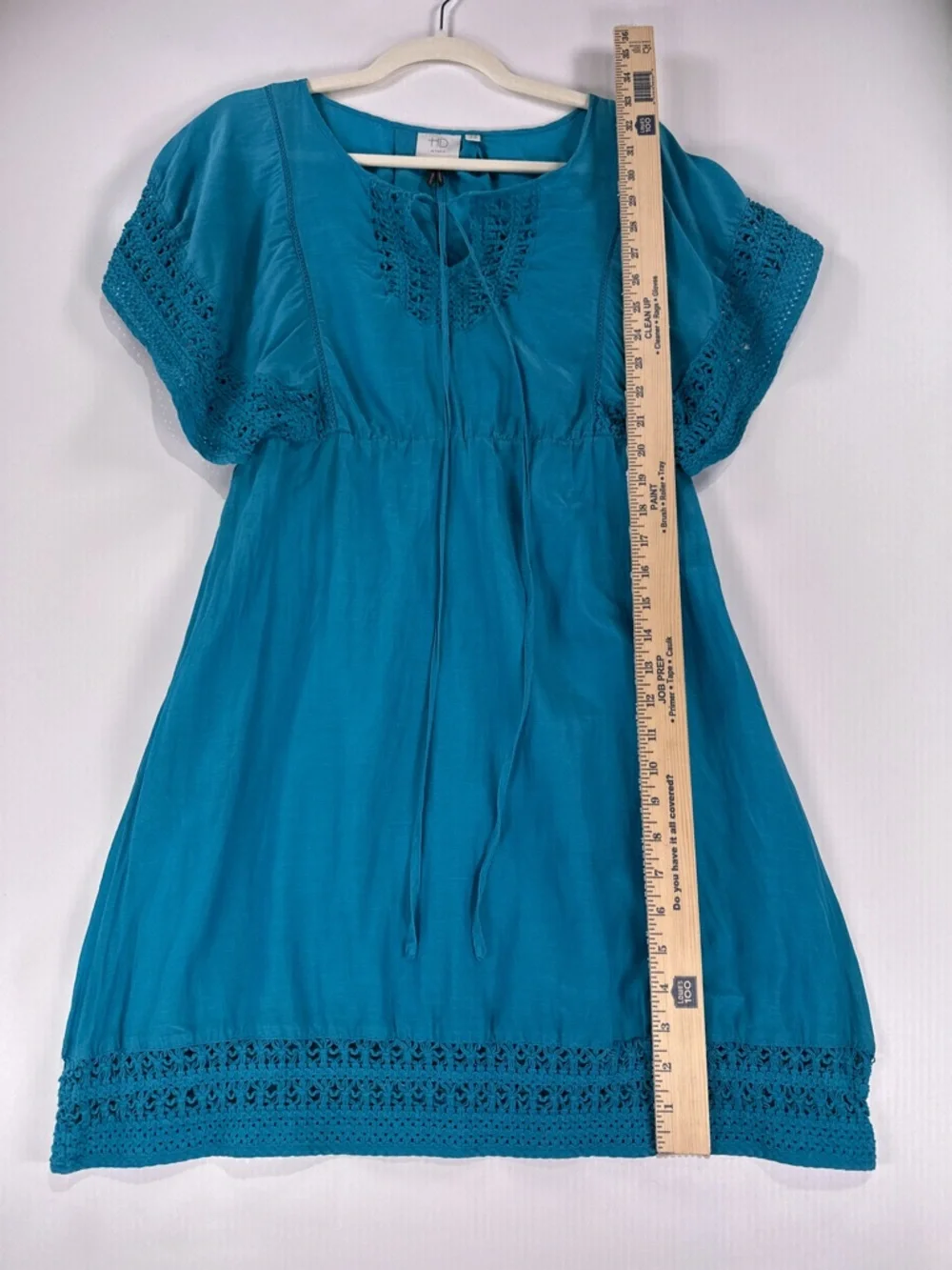 Anthropologie HD in Paris Stone Harbor Teal Silk Cotton Crochet Tunic Dress 2 - Picture 9 of 9